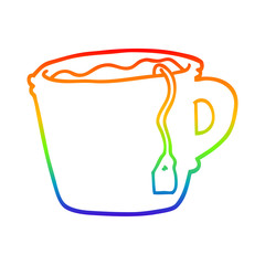 rainbow gradient line drawing cartoon hot cup of tea