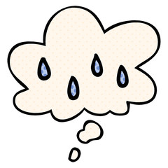 cartoon rain and thought bubble in comic book style