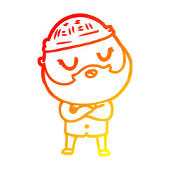 warm gradient line drawing cartoon man with beard