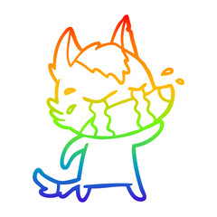 rainbow gradient line drawing cartoon crying wolf