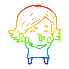 rainbow gradient line drawing cartoon girl pulling face