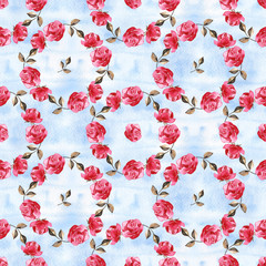 Fototapeta premium Blue watercolor lace wallpaper. Floral seamless pattern. Decorative botanical pattern. Light blue indonesian batik. Design for fabric, textile, cover, wrapping paper, curtains