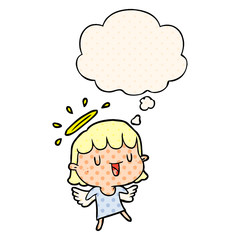 cartoon angel and thought bubble in comic book style