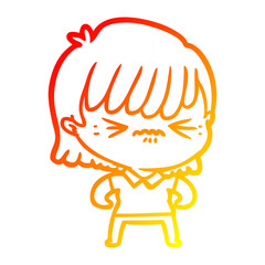warm gradient line drawing annoyed cartoon girl