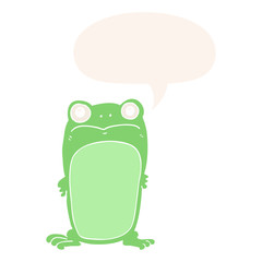 cartoon staring frog and speech bubble in retro style
