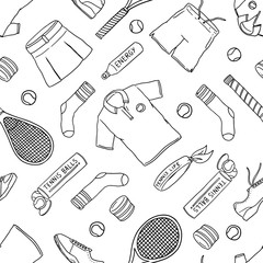 Tennis equipment doodle seamless pattern. Vector illustration background. For print, textile, web, home decor, fashion, surface, graphic design