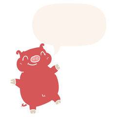 cartoon pig and speech bubble in retro style