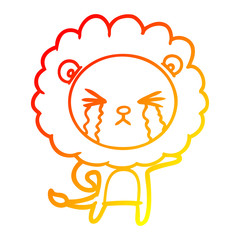 warm gradient line drawing cartoon crying lion