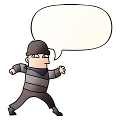 cartoon thief and speech bubble in smooth gradient style