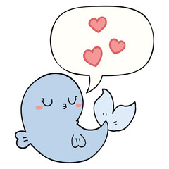 cute cartoon whale in love and speech bubble