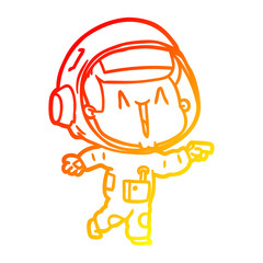 warm gradient line drawing happy cartoon astronaut pointing