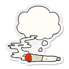 cartoon cigarette and thought bubble as a printed sticker