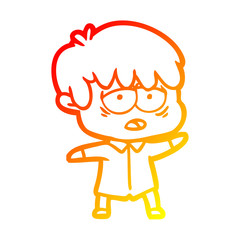 warm gradient line drawing cartoon exhausted boy