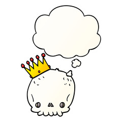 cartoon skull with crown and thought bubble in smooth gradient style