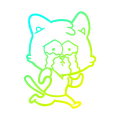 cold gradient line drawing crying cartoon cat