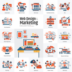 Web design template set for marketing data analysis and data analytics concepts different business collection