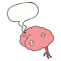 cartoon injured brain and speech bubble