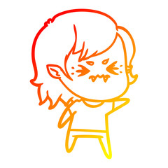 warm gradient line drawing annoyed cartoon vampire girl