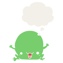 cartoon frog and thought bubble in retro style