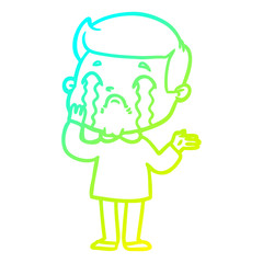 cold gradient line drawing cartoon man crying