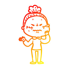 warm gradient line drawing cartoon annoyed old lady