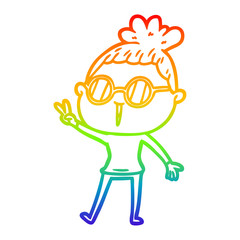 rainbow gradient line drawing cartoon woman wearing spectacles