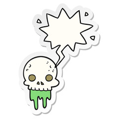 cartoon spooky halloween skull and speech bubble sticker