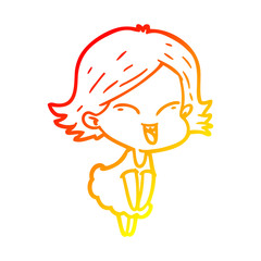 warm gradient line drawing happy cartoon girl