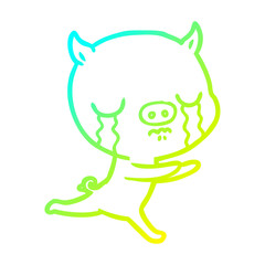 cold gradient line drawing cartoon pig crying