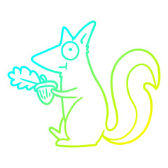 cold gradient line drawing cartoon squirrel with acorn