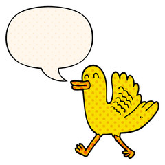 cartoon duck and speech bubble in comic book style