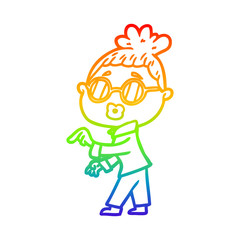 rainbow gradient line drawing cartoon woman wearing spectacles