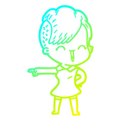 cold gradient line drawing cartoon happy hipster girl