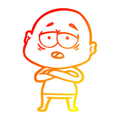 Obraz premium warm gradient line drawing cartoon tired bald man