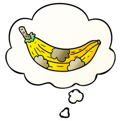 cartoon old banana and thought bubble in smooth gradient style