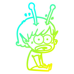cold gradient line drawing cartoon shocked alien girl
