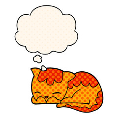 cartoon cat sleeping and thought bubble in comic book style