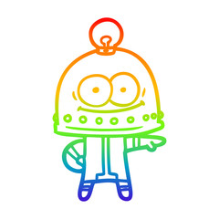 rainbow gradient line drawing happy carton robot with light bulb