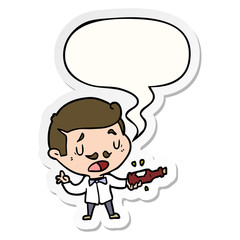 cartoon wine expert explaining and speech bubble sticker