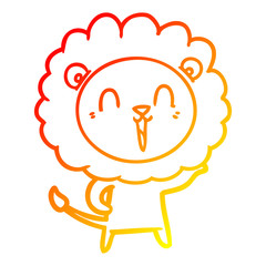 warm gradient line drawing laughing lion cartoon