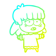 cold gradient line drawing cartoon tired woman