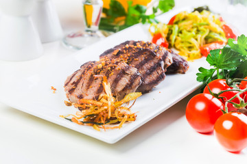 Hot Meat Dishes - Veal Medallions with Zucchini and Cherry Tomato