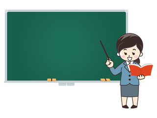 教師の女性と黒板