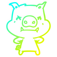 cold gradient line drawing angry cartoon pig