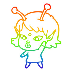 rainbow gradient line drawing pretty cartoon alien girl
