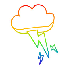 rainbow gradient line drawing cartoon thundercloud and lightning