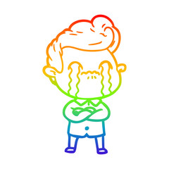 rainbow gradient line drawing cartoon man crying