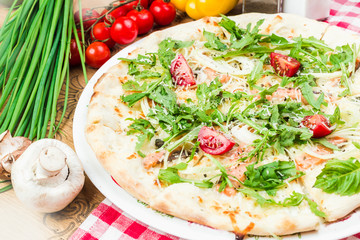 Pizza Margherita or Margarita with Mozzarella cheese, tomato