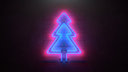 Christmas tree neon sign 3D render