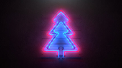 Christmas tree neon sign 3D render © gonin